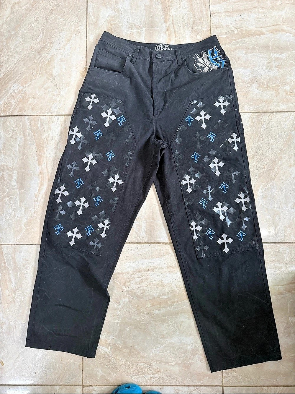 AMBUSH Cargo Pants Geometric in Black & Blue Waist 36